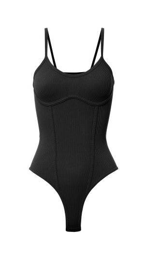BLACK CONTOUR RIBBED BODYSUIT