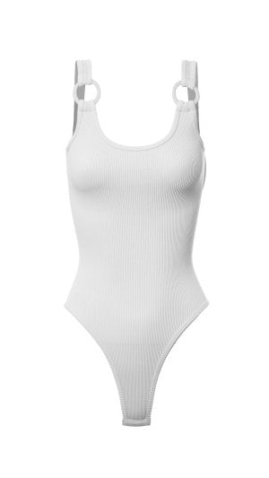 WHITE RING RIBBED BODYSUIT