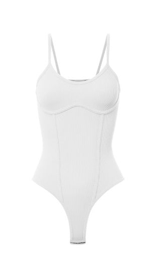 WHITE CONTOUR RIBBED BODYSUIT