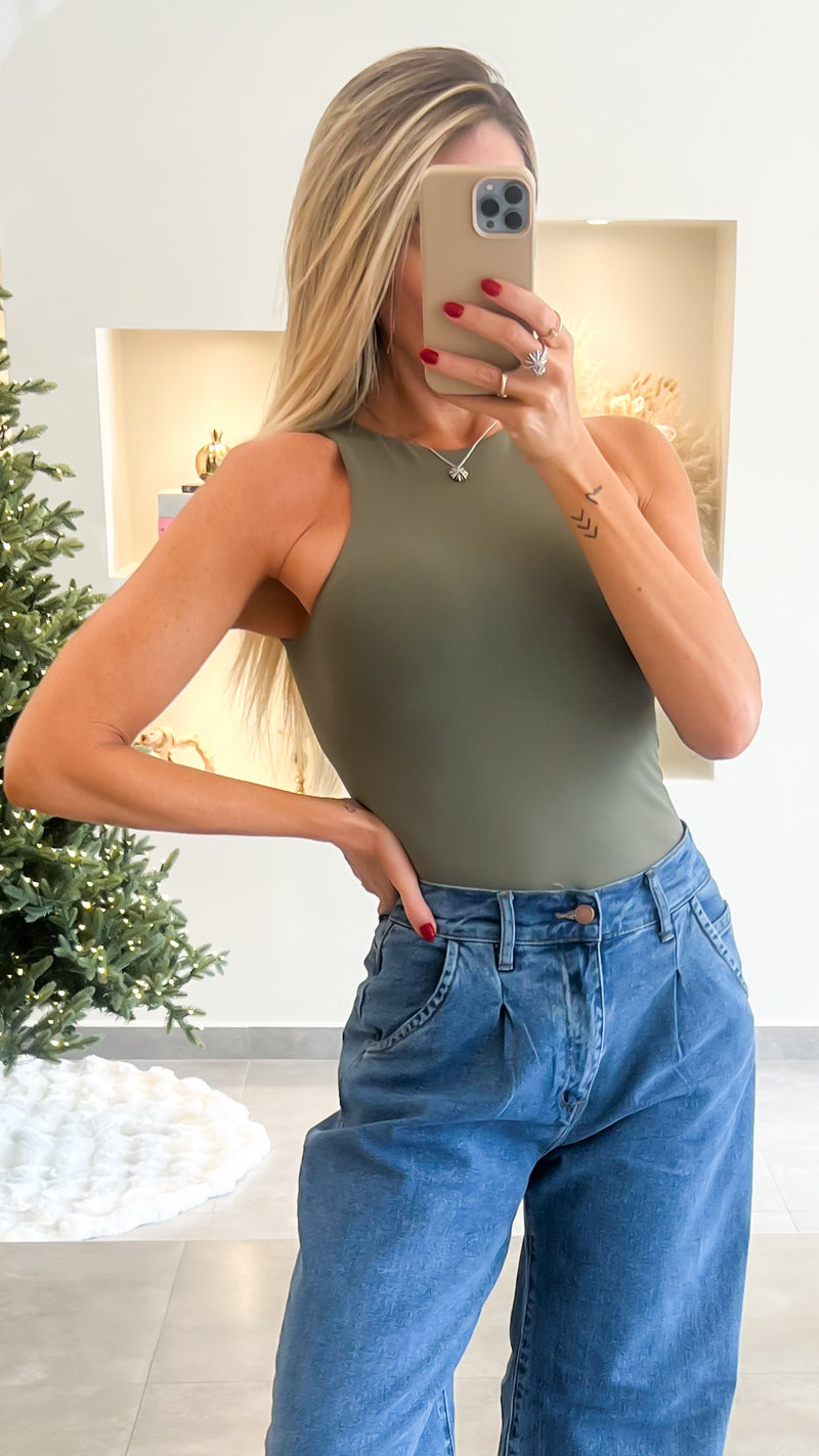 OLIVE ROUND NECK BODYSUIT