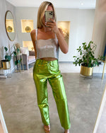 GREEN METALLIC PANTS